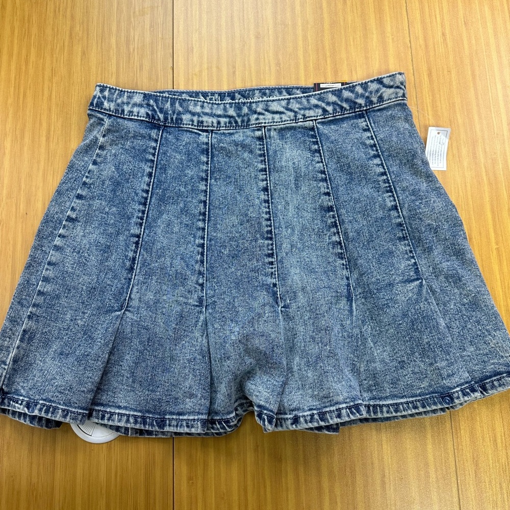 NEW NOBO No Boundaries Juniors' Dark Wash Denim Jean Pleated Skirt Size 11